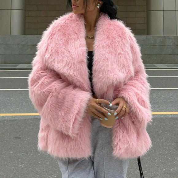 Jackets & Blazers - Red Casual Women's Faux Fur Long Sleeve Jacket